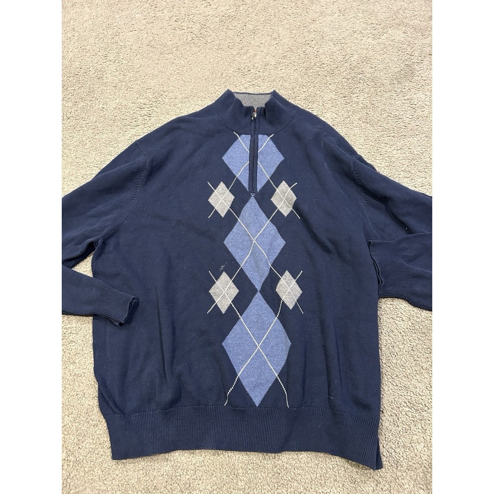 IZOD Men's Quarter Zip Blue Heavy Knit Pullover Winter Sweater XXL